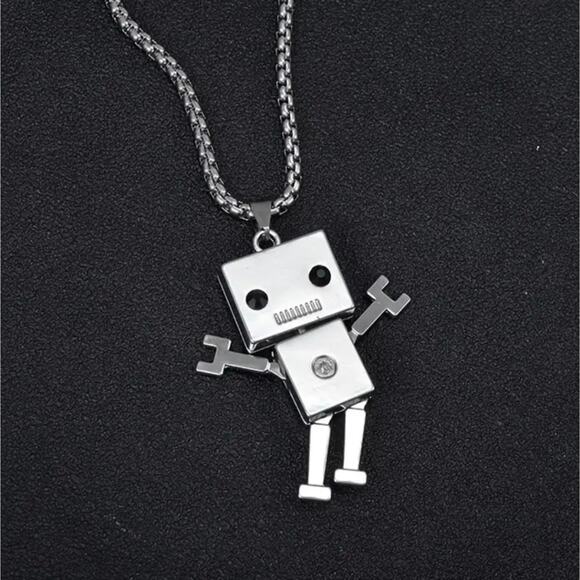 Robot with moving limbs pendant necklace, stainless steel chain - Picture 5 of 5